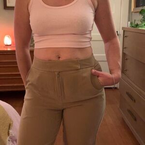 Liz Claiborne Collection vtg. tan, silk, mid-rise, straight-leg trousers size 6